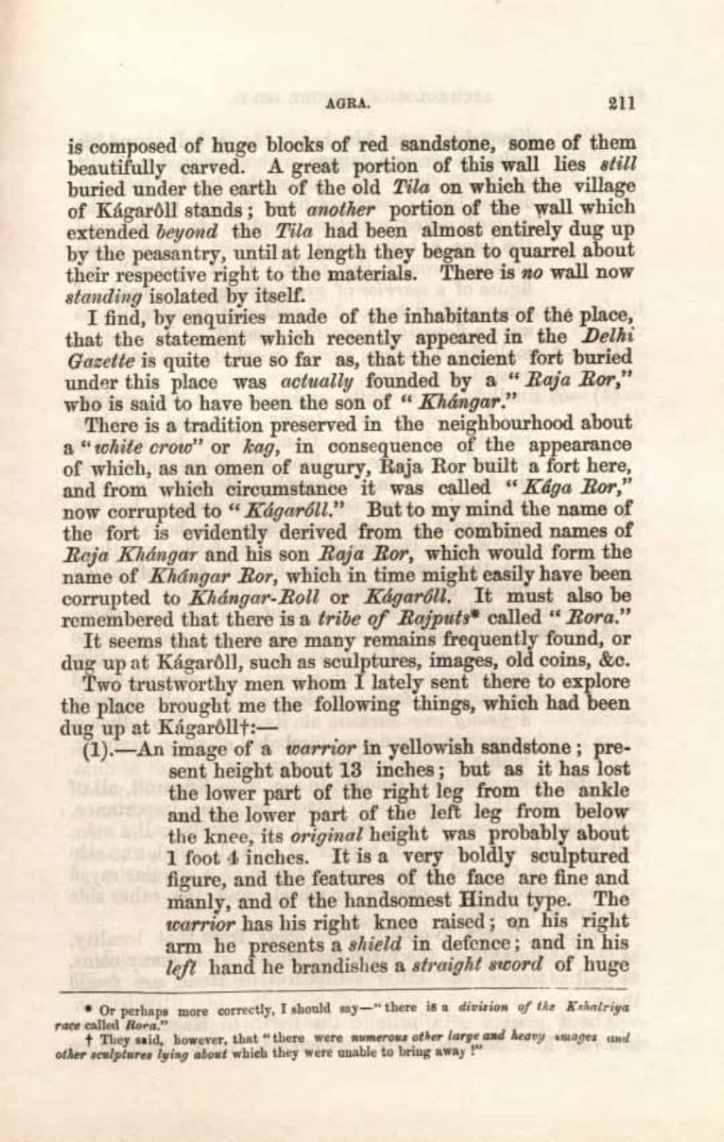 Page 211 of the 1874 survey recording the Raja Ror tradition at Kagarol